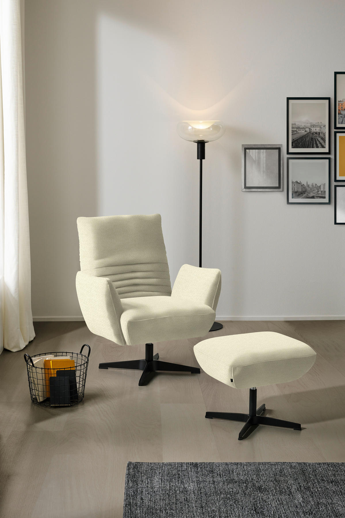 SESSEL in Chenille Creme  - Creme/Schwarz, Design, Textil/Metall (60/94/86cm) - Dieter Knoll