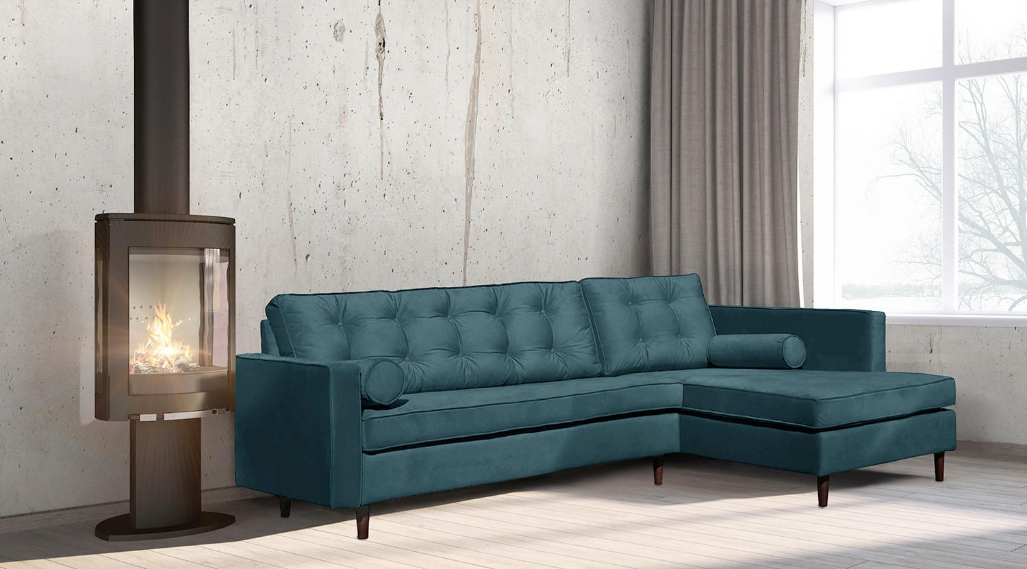 ECKSOFA VANCOUVER Dunkelblau Mikrofaser Zierkissen, Rückenkissen  - Braun/Dunkelblau, Design, Holz/Textil (240/169cm) - P & B