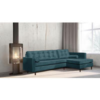 ECKSOFA VANCOUVER Dunkelblau Mikrofaser Zierkissen, Rückenkissen  - Braun/Dunkelblau, Design, Holz/Textil (240/169cm) - P & B