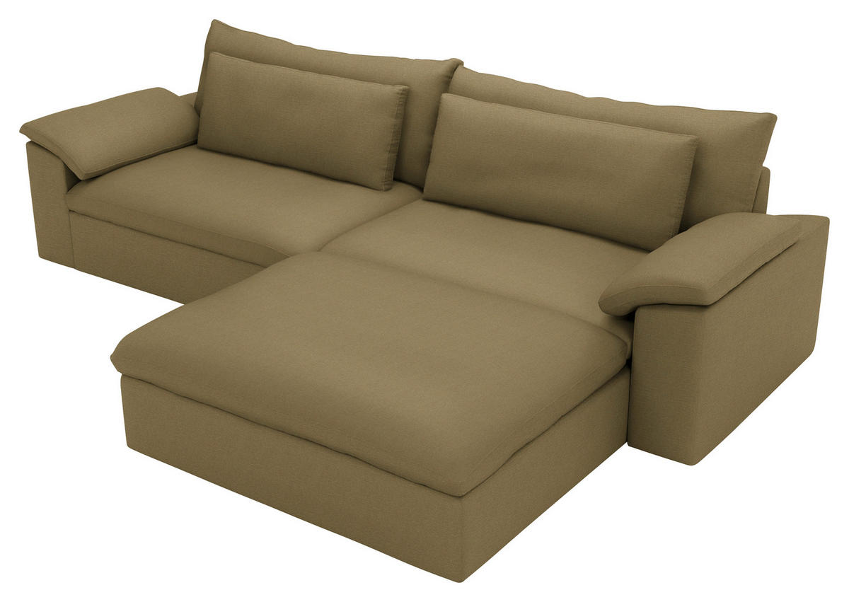 ECKSOFA  Chenille Schilfgrün  - Schilfgrün/Schwarz, Modern, Kunststoff/Textil (306/198cm) - Carryhome