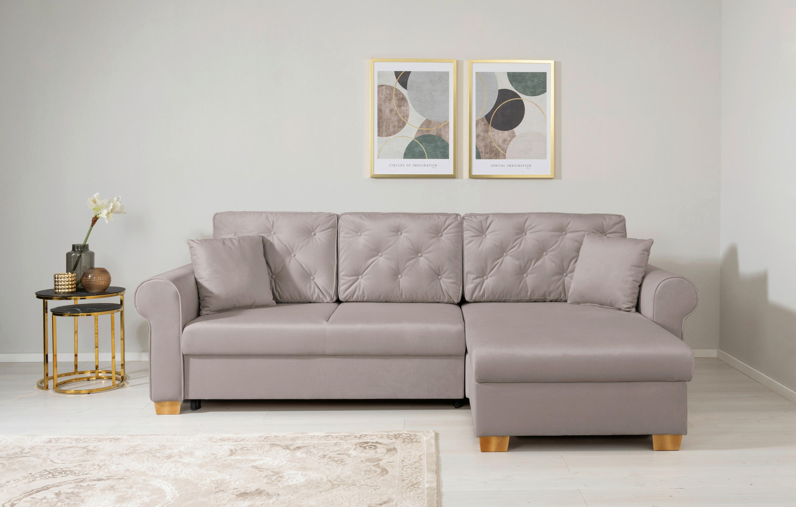 ECKSOFA in Taupe  - Taupe/Buchefarben, Design, Holz/Textil (266/161cm) - MID.YOU