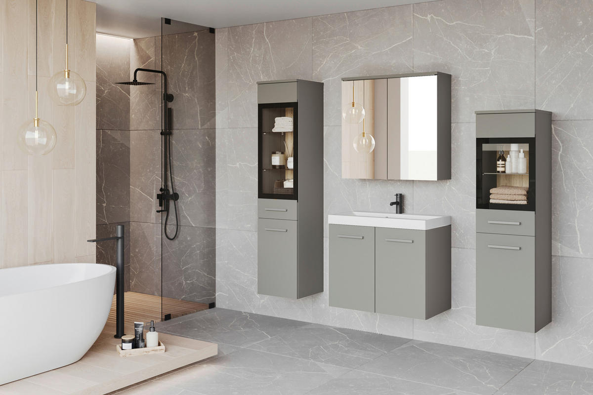 BADEZIMMER 5-teilig  in  - Weiss/Hellgrau, Lifestyle, Glas/Keramik (120,4/131,5/30,2cm) - P & B