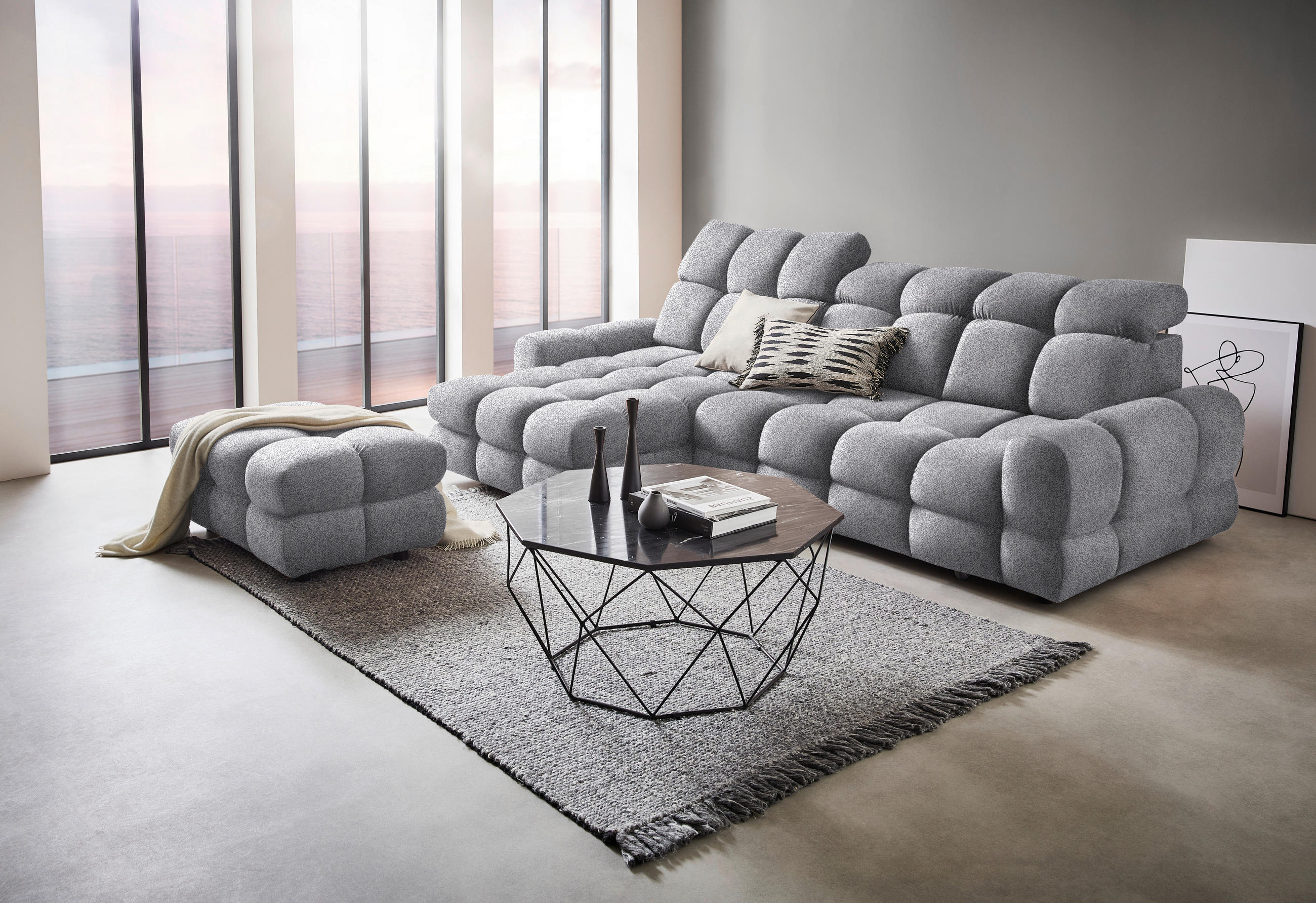 HÖRNSOFFA i velour grå  - svart/grå, Design, textil/plast (178/283cm) - Welnova