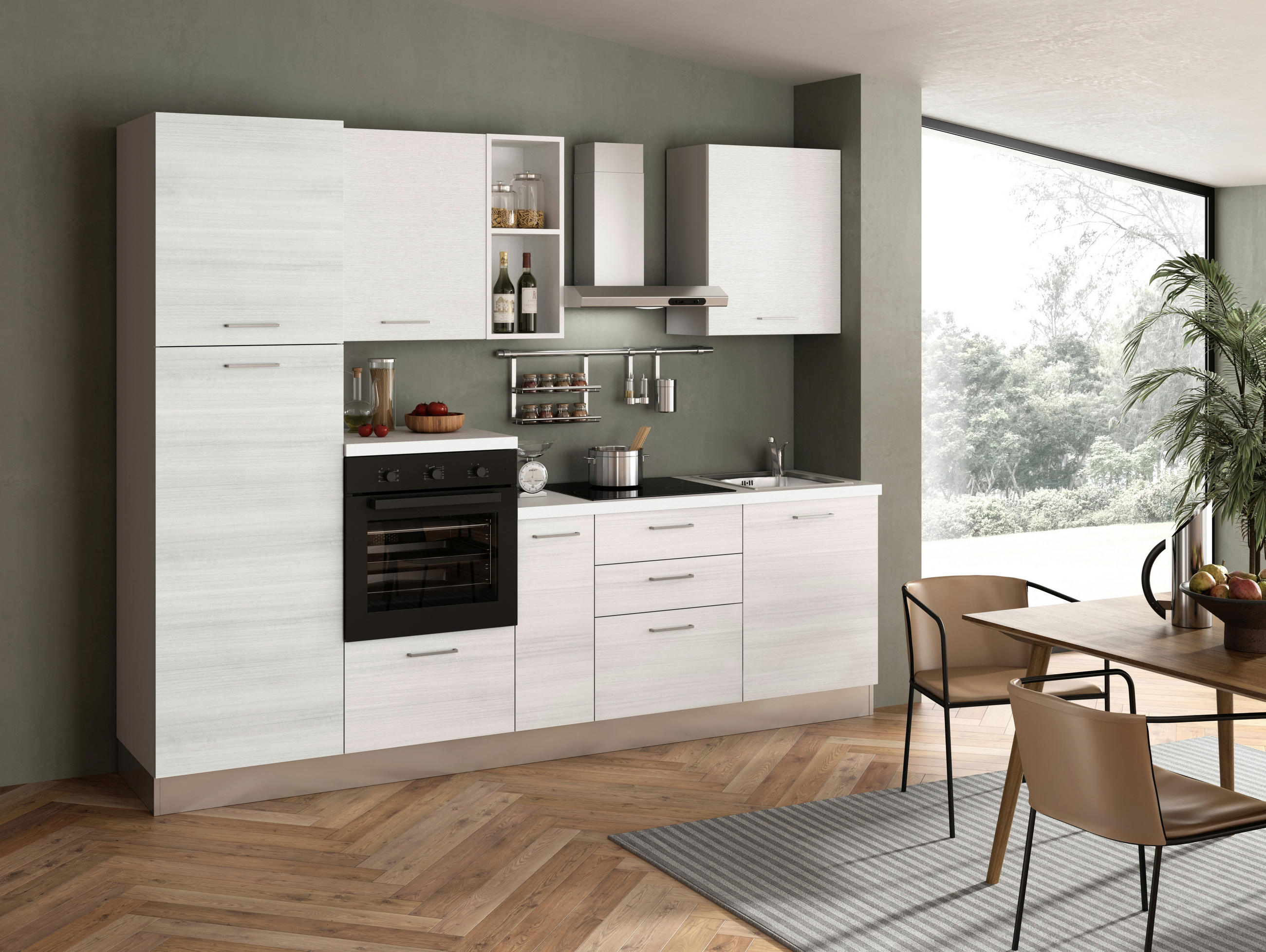 KÜCHENBLOCK 270 cm   in Weiß, Eukalyptusholzfarben  - Edelstahlfarben/Eukalyptusholzfarben, LIFESTYLE, Holzwerkstoff/Kunststoff (270cm) - MID.YOU