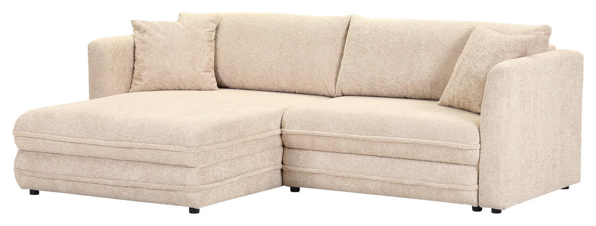 ECKSOFA Beige Plüsch Zierkissen, Rückenkissen, Bettkasten, Schlaffunktion, Rücken echt, Liegefläche im Originalstoff  - Beige/Schwarz, MODERN, Kunststoff/Textil (246/178cm) - Carryhome