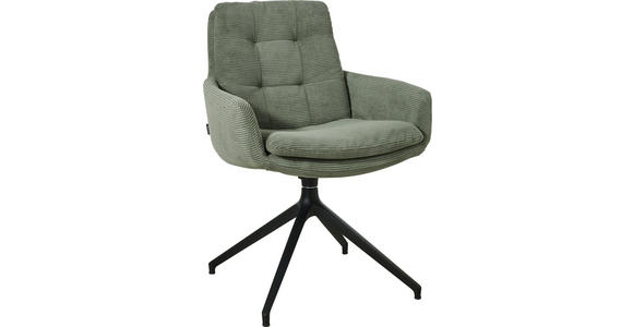 ARMLEHNSTUHL  Stoffauswahl, Typenauswahl, Sitzfläche 360° drehbar Cord  - Schwarz/Olivgrün, Design, Textil/Metall (63/90/69cm) - Johann Jakob