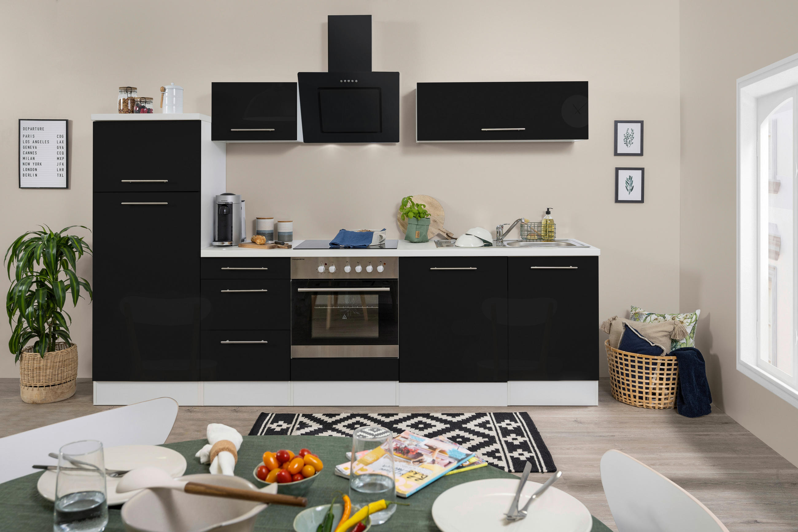 Respekta Küchenblock Premium 2.0 Schwarz, Weiß 280 cm