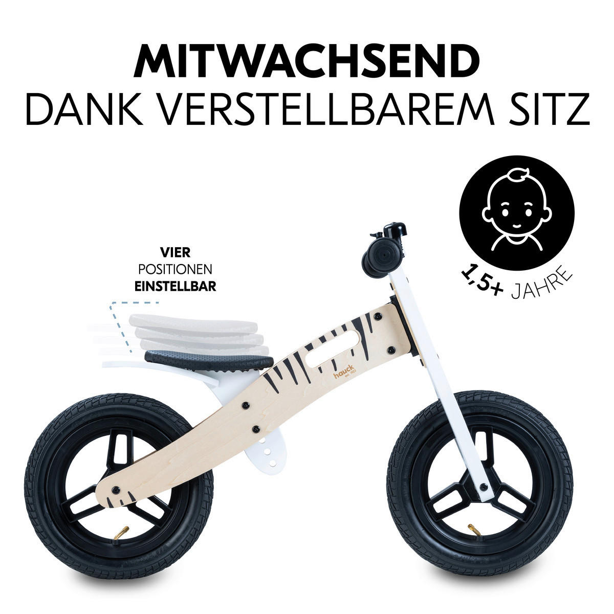 LAUFRAD BALANCE N RIDE  - Schwarz/Weiß, Basics, Holz/Kunststoff (39,5/55/85cm) - Hauck