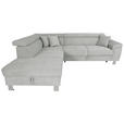 ECKSOFA inkl. Funktionen Grau Cord Zierkissen, Bettkasten, Schlaffunktion, Kopfteilverstellung, Kopfstütze  - Silberfarben/Grau, Design, Textil/Metall (226/257cm) - Xora
