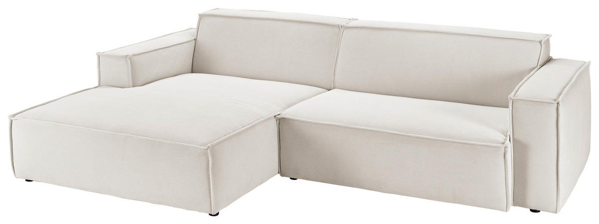 ECKSOFA Weiß Feincord  - Schwarz/Weiß, KONVENTIONELL, Kunststoff/Textil (168/276cm) - Hom`in