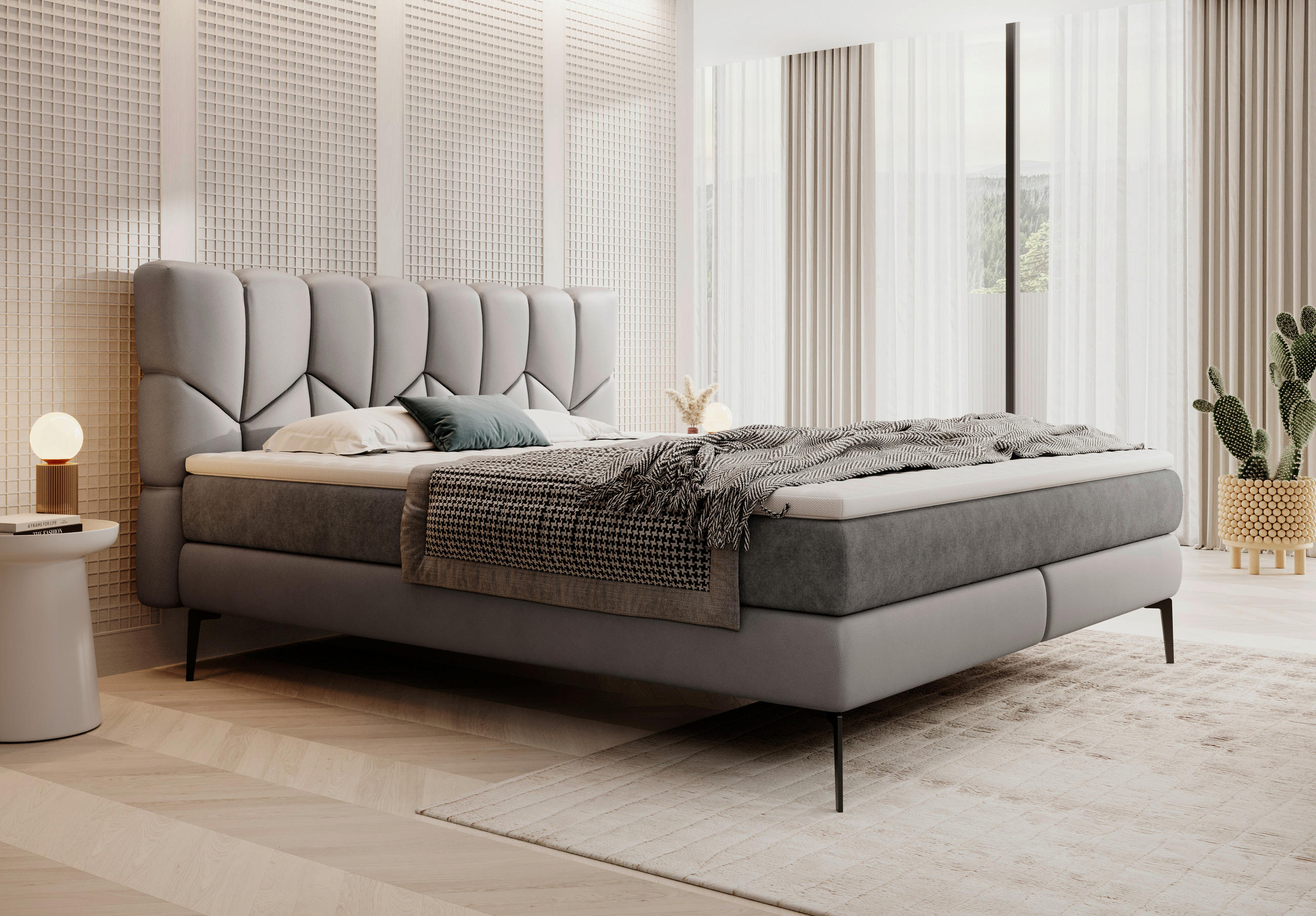 BOXSPRINGBETT 160/200 cm  in Dunkelgrau  - Dunkelgrau/Schwarz, Design, Leder/Textil (160/200cm) - Esposa