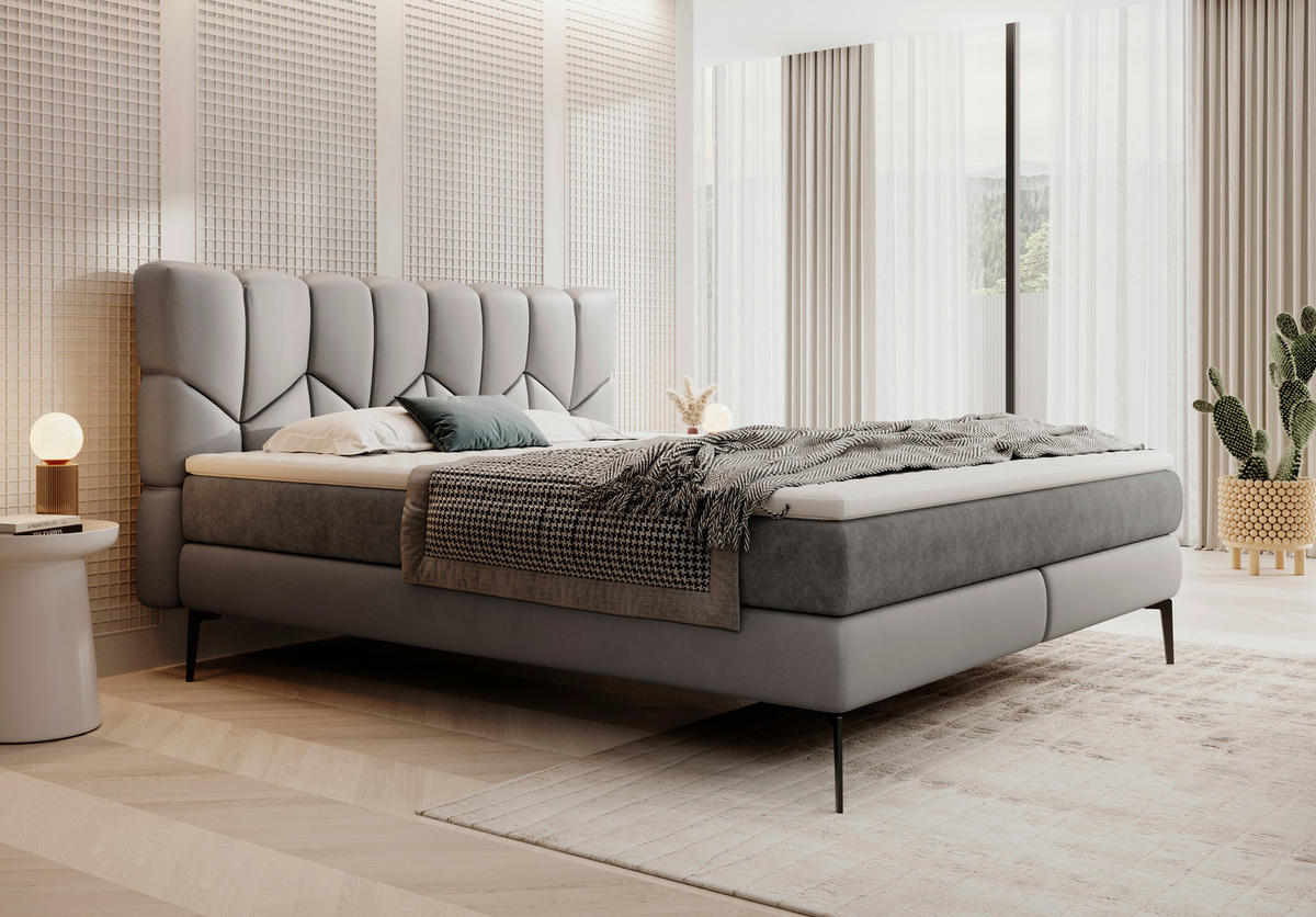 BOXSPRINGBETT 180/200 cm  in Dunkelgrau  - Dunkelgrau/Schwarz, Design, Leder/Textil (180/200cm) - Esposa