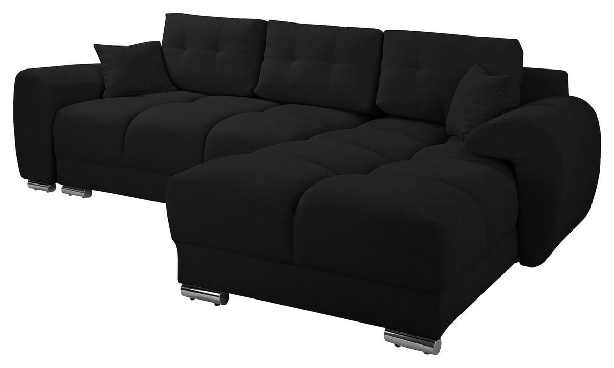 ECKSOFA in Mikrofaser Schwarz  - Silberfarben/Schwarz, Design, Textil/Metall (256/175cm) - Livetastic