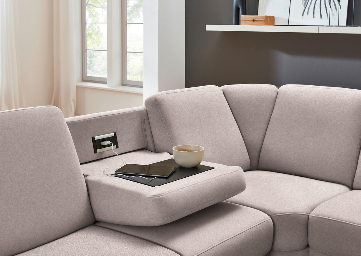 ECKSOFA  in Flachgewebe Rosa  287/269 cm  - Schwarz/Rosa, KONVENTIONELL, Textil/Metall (287/269cm) - Beldomo System