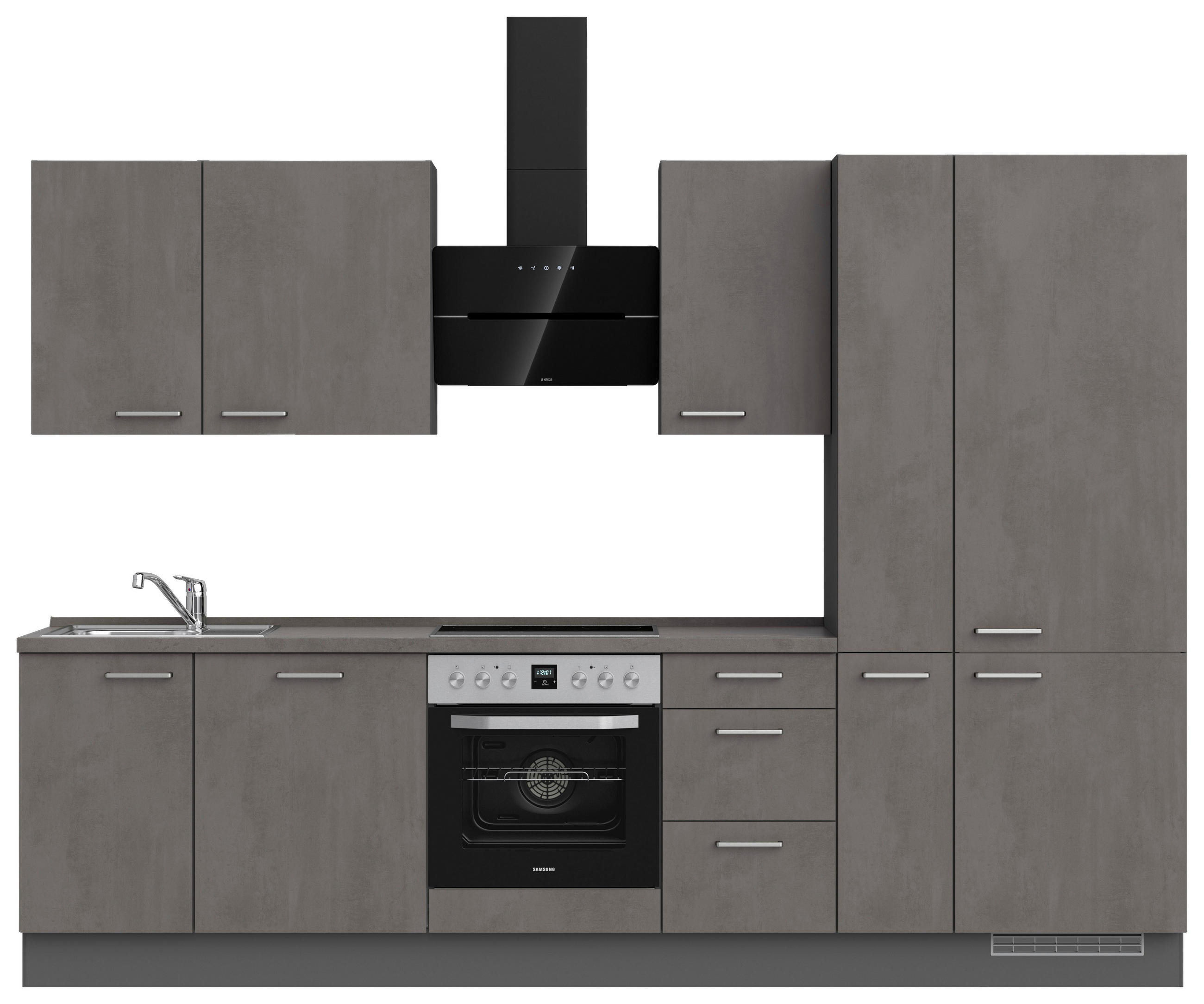 KÜCHENBLOCK 300 cm   in Schieferfarben  - Schieferfarben/Edelstahlfarben, MODERN, Holzwerkstoff/Metall (300cm) - Nobilia