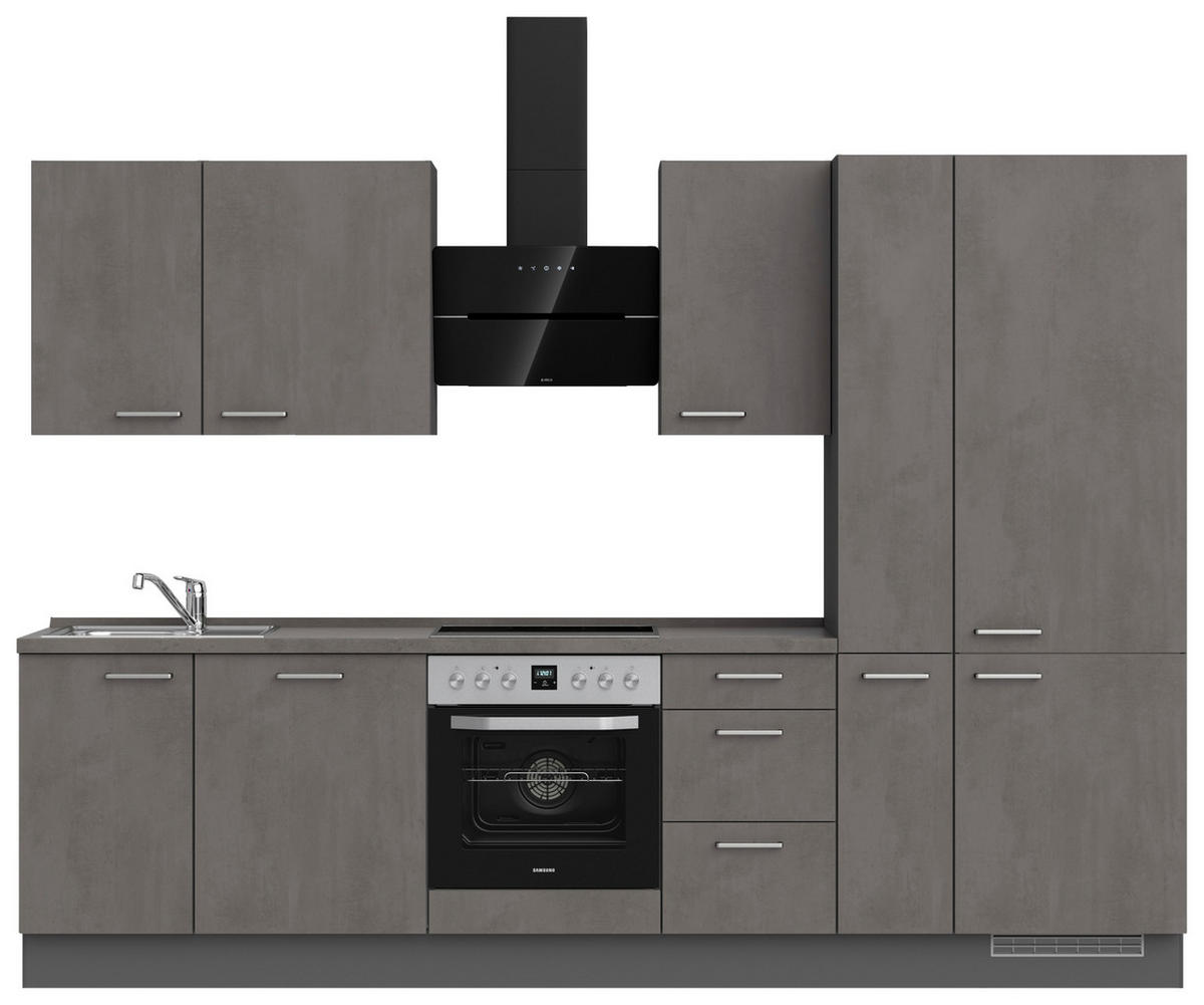 KÜCHENBLOCK 300 cm   in Schieferfarben  - Schieferfarben/Edelstahlfarben, MODERN, Holzwerkstoff/Metall (300cm) - Nobilia