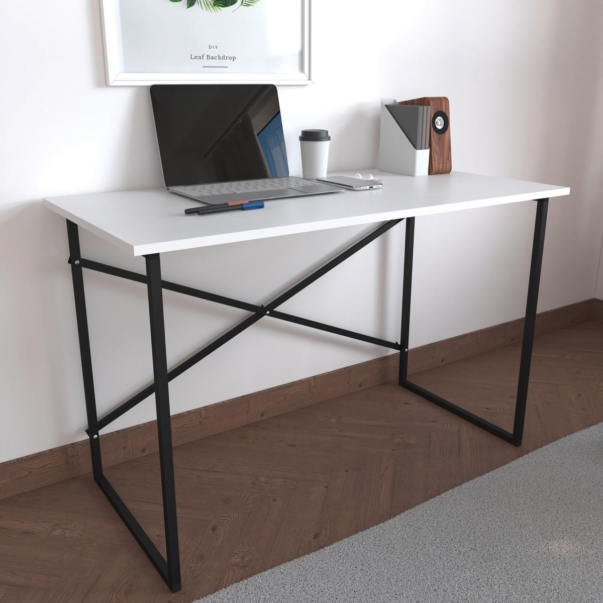 SCHREIBTISCH 90/50/75 cm  in Weiss  - Weiss/Schwarz, Design, Holzwerkstoff/Metall (90/50/75cm) - MID.YOU