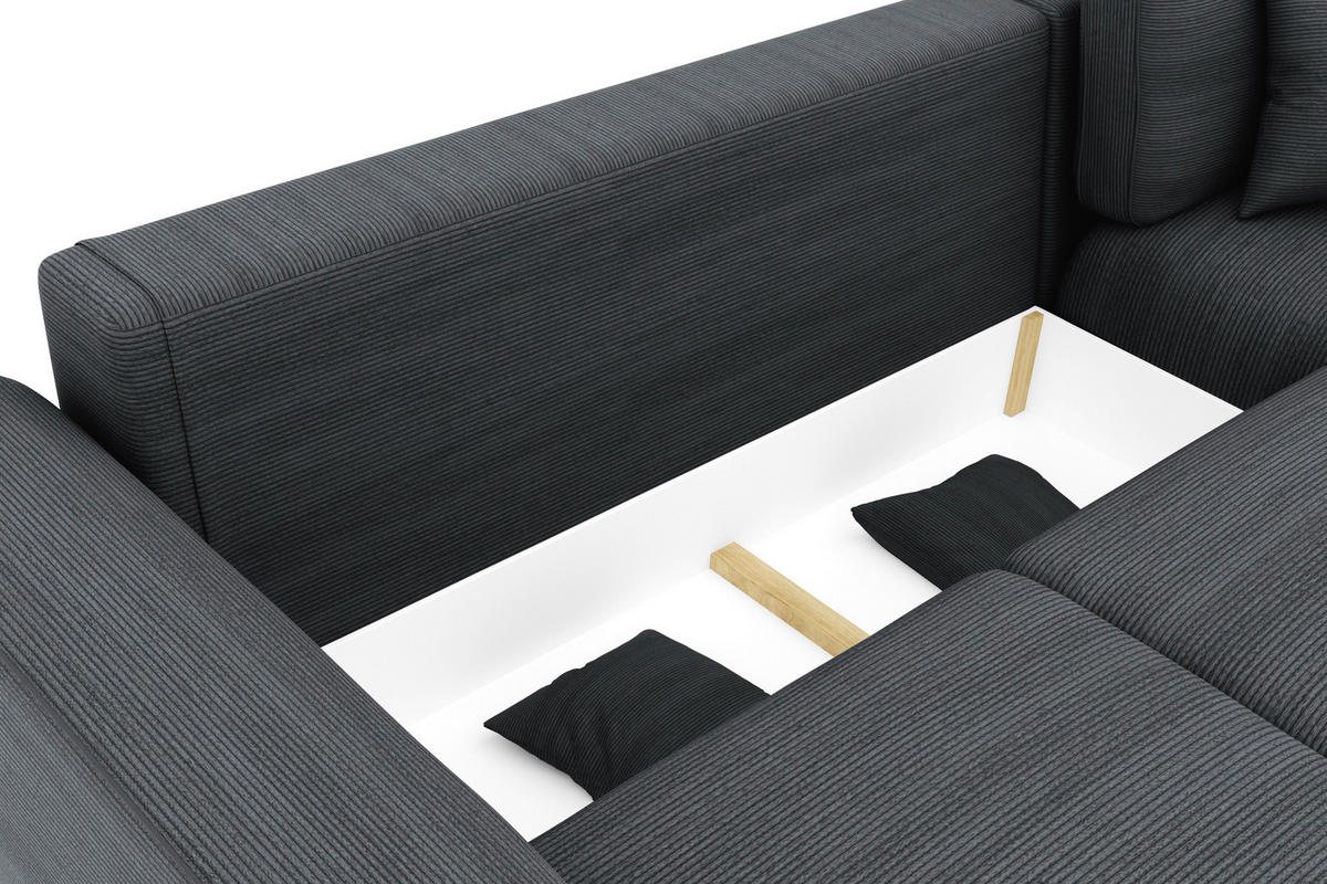 ECKSOFA in Cord Dunkelgrau  - Chromfarben/Dunkelgrau, Konventionell, Kunststoff/Textil (293/195cm) - MID.YOU
