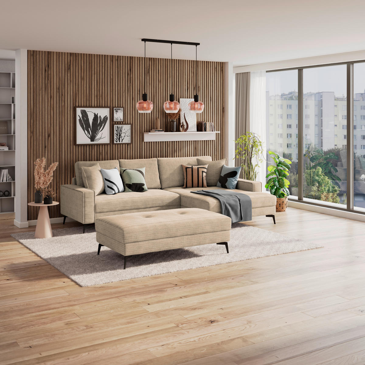 HOCKER Hellgrau, Beige  - Beige/Hellgrau, Trend, Textil (140/80cm) - P & B