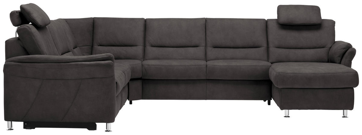 WOHNLANDSCHAFT in Mikrofaser Anthrazit  - Anthrazit/Alufarben, KONVENTIONELL, Textil/Metall (262/335/173cm) - Beldomo System