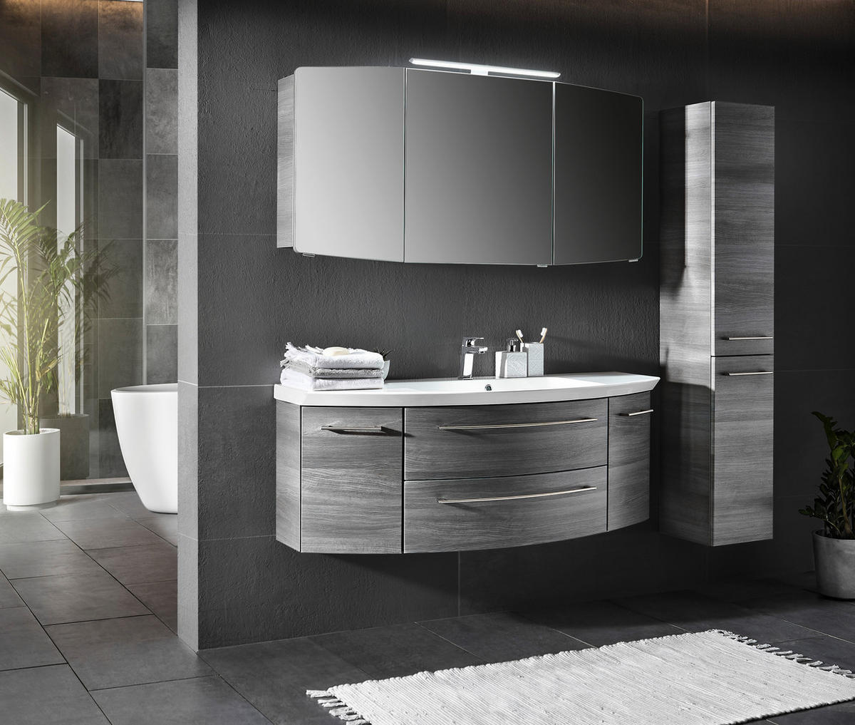 BADEZIMMER  in 141 cm  - Weiß/Grau, KONVENTIONELL, Holzwerkstoff/Stein (141cm) - Sadena