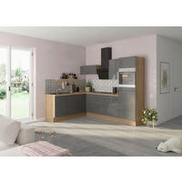 ECKKÜCHE 200/270 cm  in Anthrazit, Eichefarben  - Edelstahlfarben/Eichefarben, Basics, Holzwerkstoff/Metall (200/270cm) - Optifit