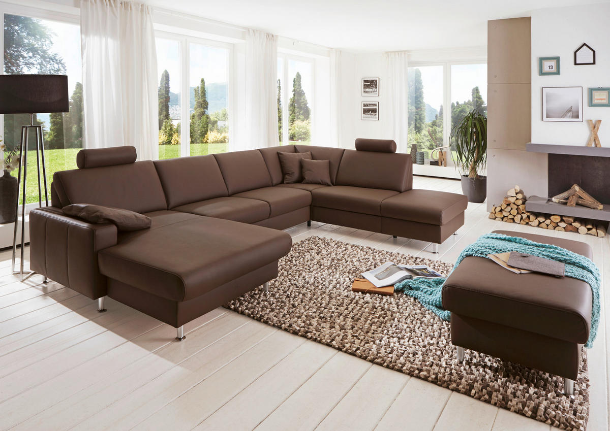 SOFFA i äkta läder mörkbrun  - aluminiumfärg/mörkbrun, Design, metall/läder (233/339/165cm) - Beldomo Premium