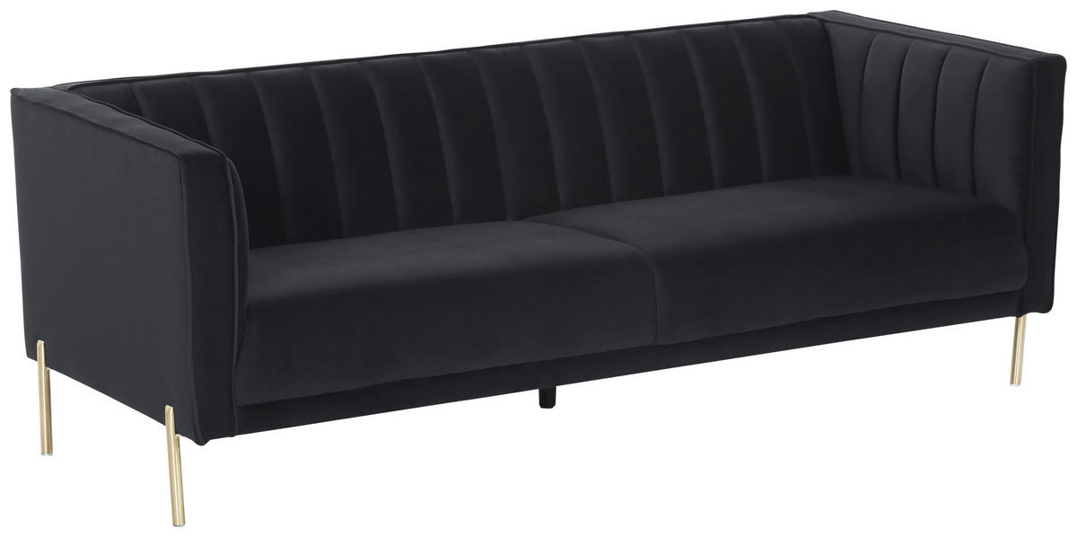 3-SITZER-SOFA Samt Schwarz  - Goldfarben/Schwarz, Design, Textil/Metall (204/75/85cm) - Livetastic