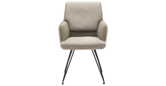 ARMLEHNSTUHL in Flachgewebe Echtleder naturbelassen - Champagner/Beige, Design, Leder/Textil (57/90/68cm) - Ambiente