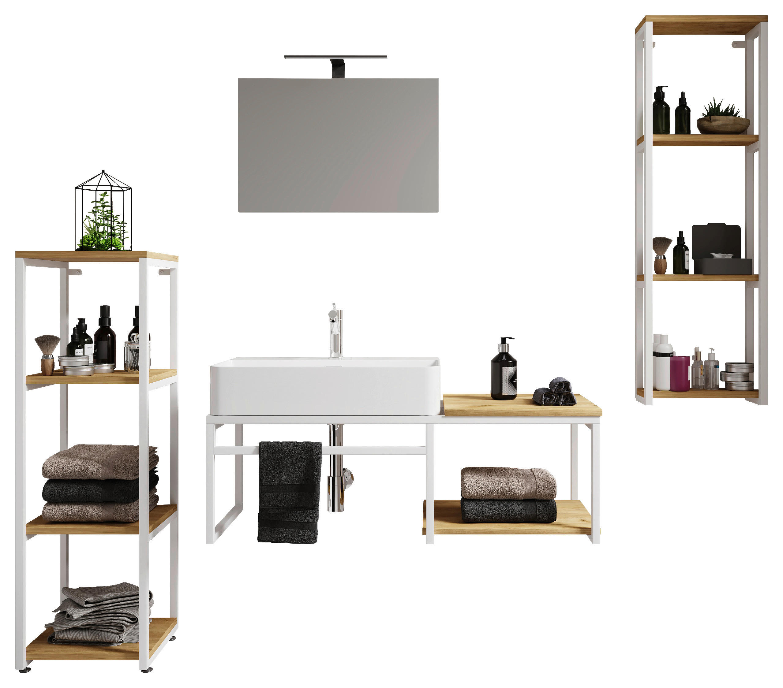 BADEZIMMER 5-teilig in 170 cm - Honigeiche/Schwarz, MODERN, Glas/Keramik (170cm) - MID.YOU