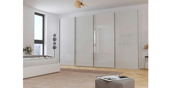 SCHWEBETÜRENSCHRANK 361/223/68 cm 4-türig Weiß, Seidengrau  - Chromfarben/Seidengrau, Design, Glas/Holzwerkstoff (361/223/68cm) - Novel