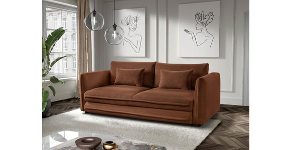 SCHLAFSOFA Struktur Rostfarben Zierkissen, Rückenkissen, Bettkasten, Schlaffunktion, Rücken echt, Liegefläche im Originalstoff  - Rostfarben/Schwarz, KONVENTIONELL, Kunststoff/Textil (237/94/117cm) - Carryhome