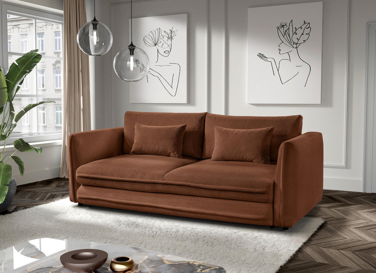 SCHLAFSOFA  mit Liegefunktion, Rücken echt Struktur Rostfarben  - Rostfarben/Schwarz, KONVENTIONELL, Kunststoff/Textil (237/94/117cm) - Carryhome