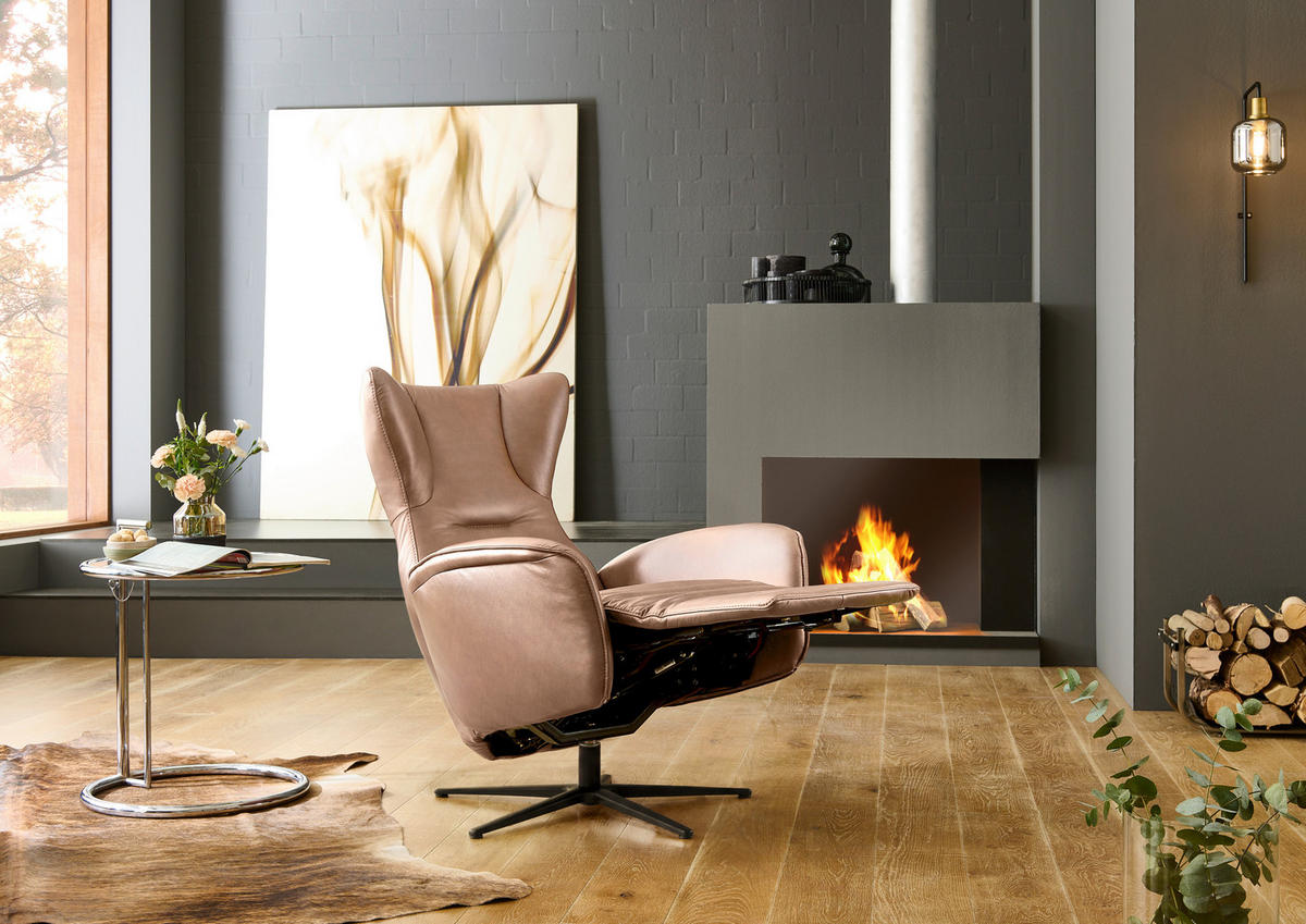 RELAXSESSEL Leder Hellbraun  - Hellbraun/Schwarz, Design, Leder/Metall (75/106/86cm) - Valdera