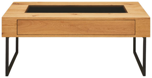 COUCHTISCH Eiche furniert, massiv ESG 110/60/45 cm rechteckig Schwarz, Eichefarben  - Eichefarben/Schwarz, Natur, Glas/Holz (110/60/45cm) - Novel