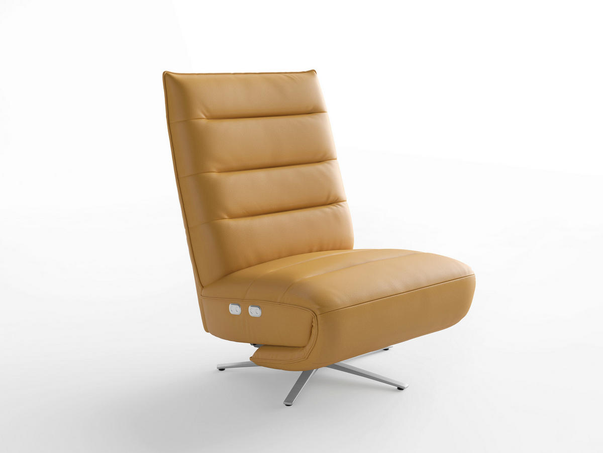 RELAXSESSEL EVE E Echtleder Kopfteilverstellung, Rücken echt    - Currygelb/Silberfarben, Basics, Leder/Metall (80/109/98cm) - Sit & More