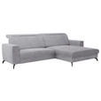 ECKSOFA Hellgrau Cord Kopfteilverstellung  - Hellgrau/Schwarz, KONVENTIONELL, Textil/Metall (290/178cm) - Cantus