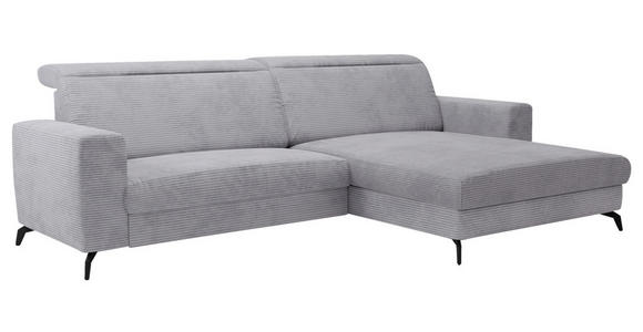 ECKSOFA Hellgrau Cord Kopfteilverstellung  - Hellgrau/Schwarz, KONVENTIONELL, Textil/Metall (290/178cm) - Cantus