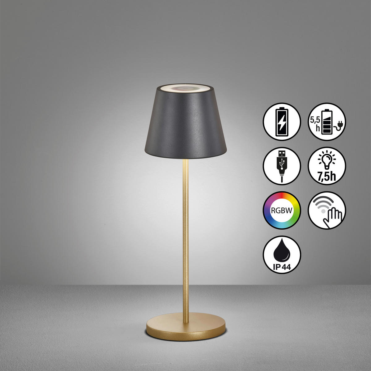 AKKU-TISCHLEUCHTE Cosenza 11/34 cm  - Goldfarben/Schwarz, KONVENTIONELL, Metall (11/34cm) - Schöner Wohnen