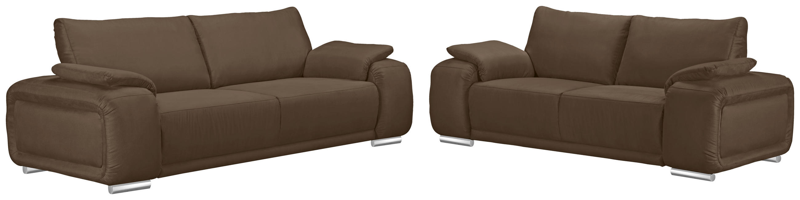3-SITZER-SOFA Lederlook Braun - Chromfarben/Braun, KONVENTIONELL, Textil/Metall (241/85/95cm) - Carryhome