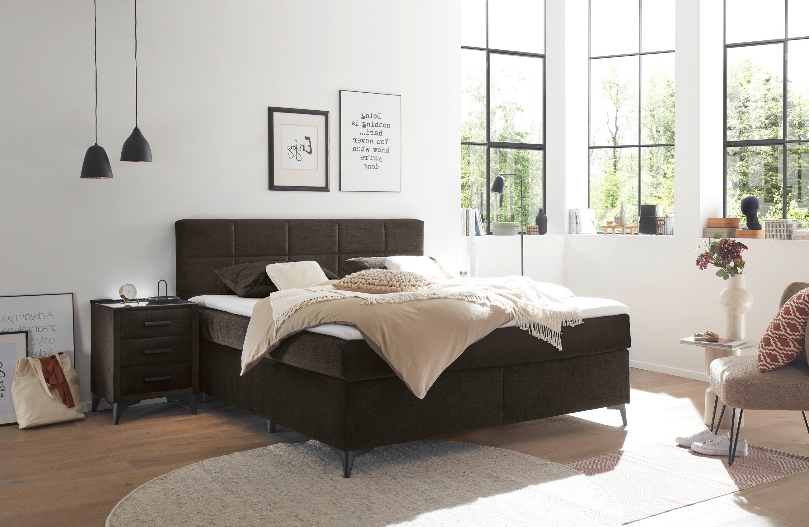 BOXSPRINGBETT 180/200 cm  in Dunkelbraun  - Dunkelbraun/Schwarz, Design, Holzwerkstoff/Kunststoff (180/200cm) - Xora