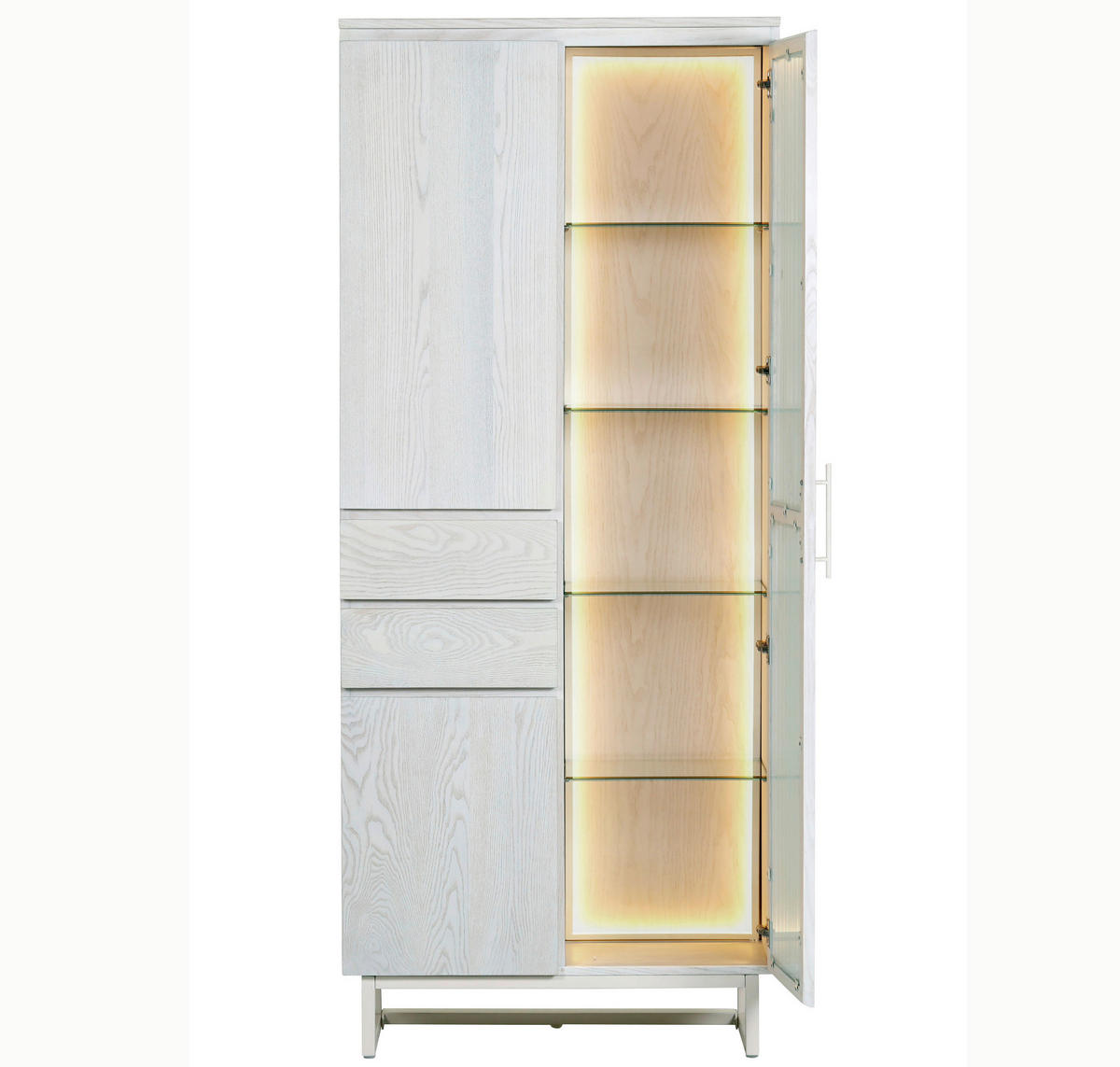 VITRINE  in furniert, massiv Esche Weiß  - Eschefarben/Schwarz, MODERN, Glas/Holz (80/190/43cm) - Lomoco