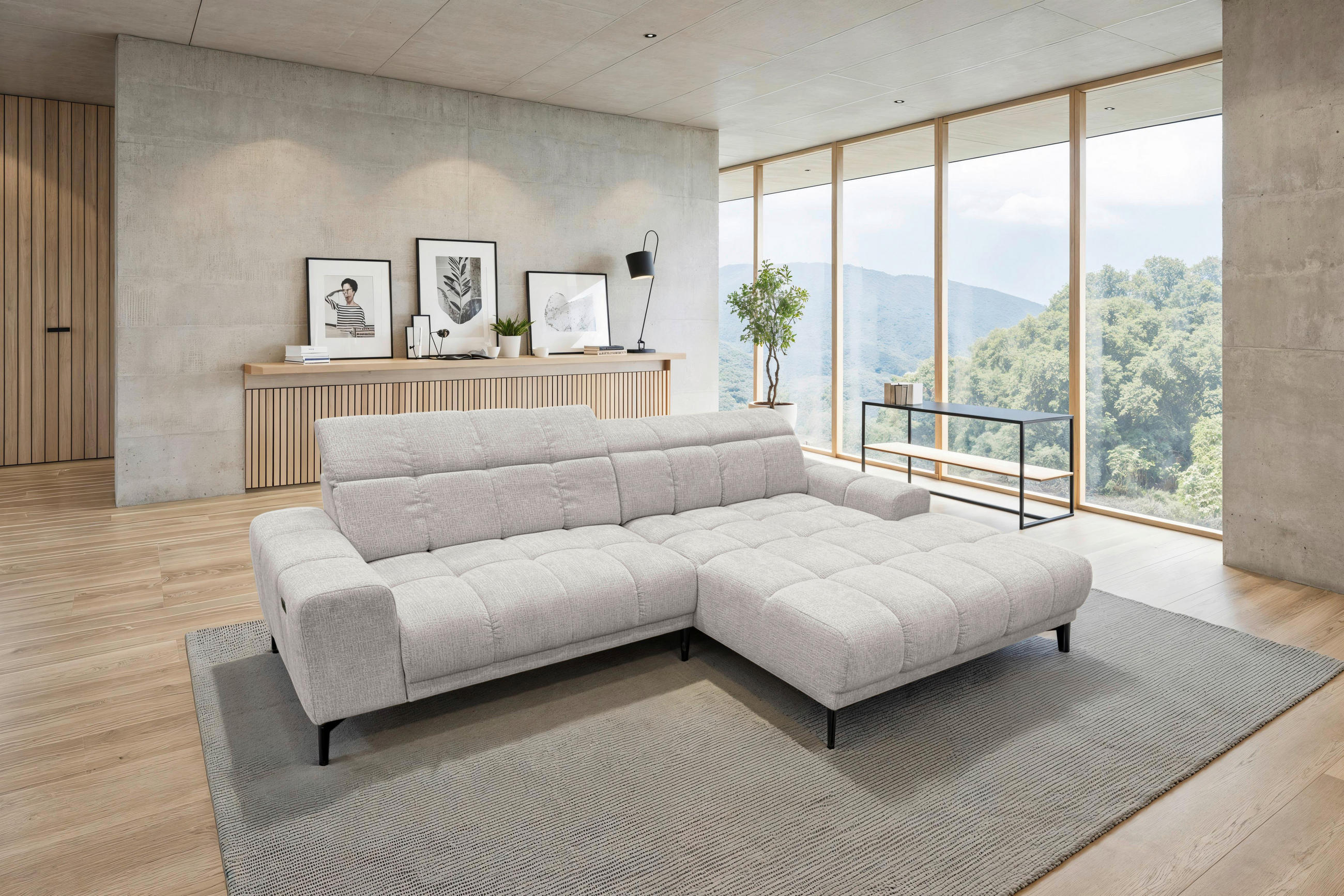 ECKSOFA inkl.Funktionen Hellgrau Chenille  - Hellgrau/Schwarz, MODERN, Textil/Metall (300/195cm) - Xora