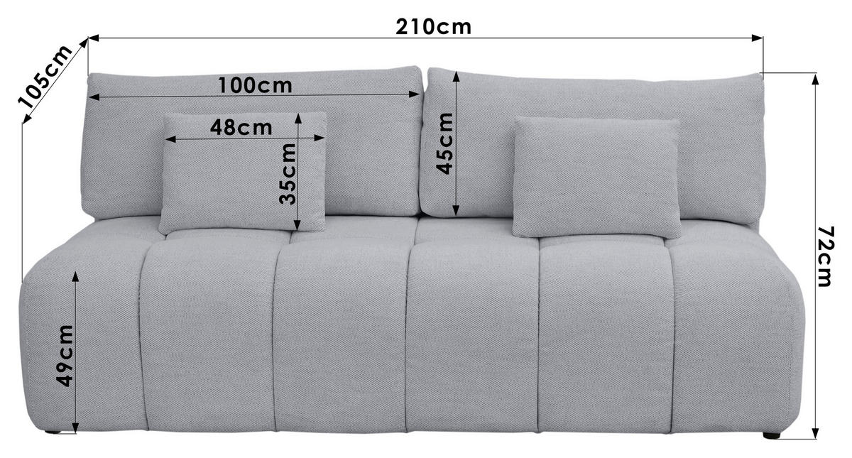 BOXSPRINGSOFA in Chenille Grau  - Schwarz/Grau, MODERN, Kunststoff/Textil (210/72/105cm) - Cantus