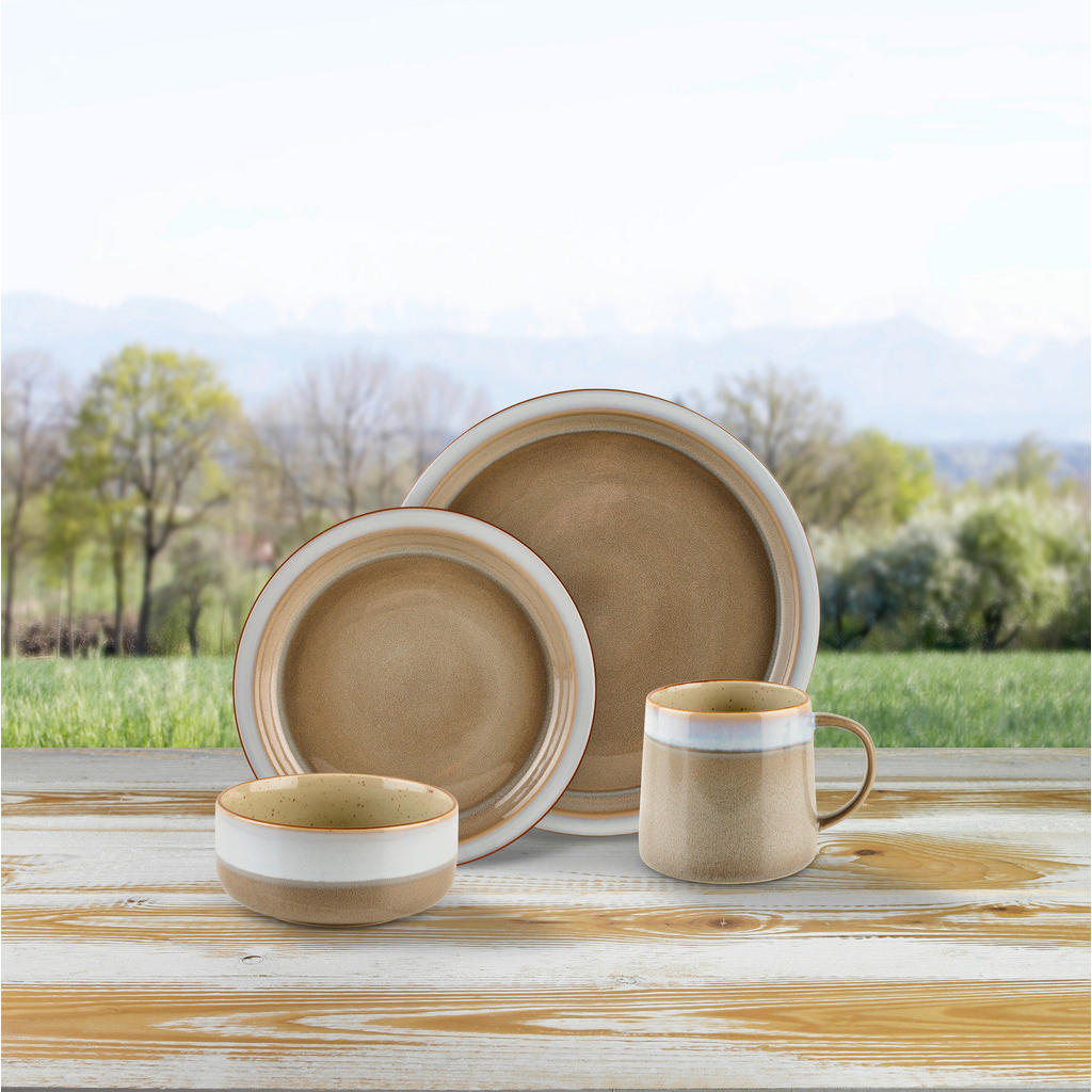 Thumbnail - Landscape Kombiservice Provence, Blau, Braun, Grau, Keramik, 16-teilig, Streifen, 600 ml,690 ml, Lfgb, lebensmittelecht,...