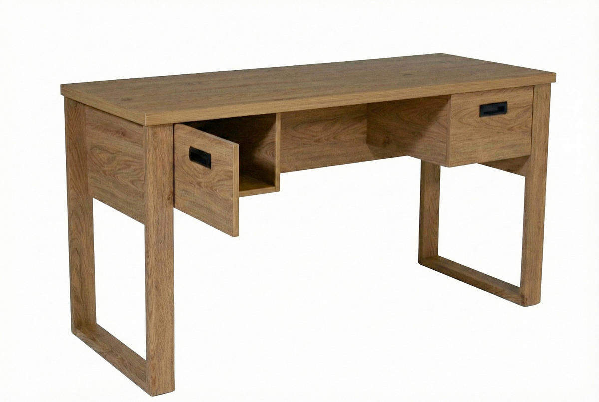ECKSCHREIBTISCH 140/55/75 cm Eichefarben Stauraum, in verschiedenen Holz-Dekoren erhältlich  - Eichefarben/Schwarz, MODERN, Holzwerkstoff/Metall (140/55/75cm) - Livetastic