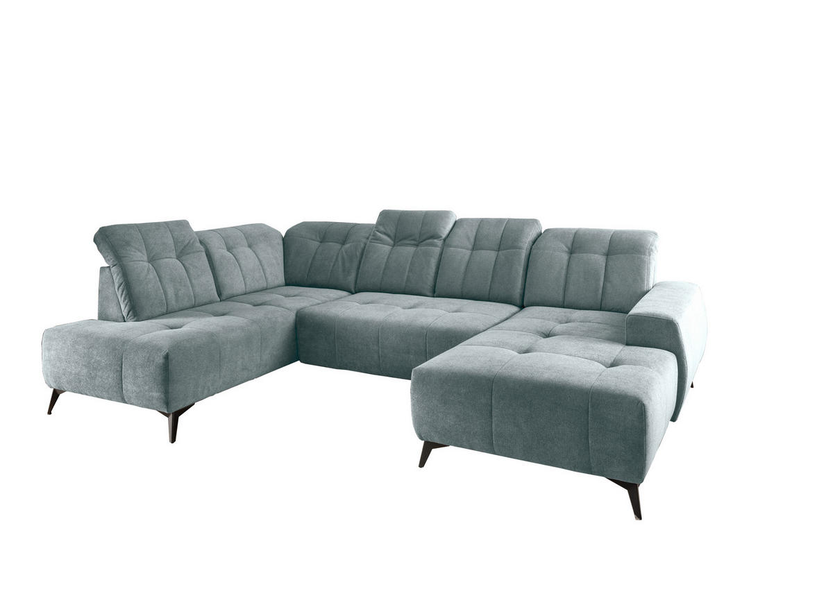 WOHNLANDSCHAFT SANO in Chenille Mintgrau  - Mintgrau/Schwarz, MODERN, Textil/Metall (200/337/180cm) - Livetastic