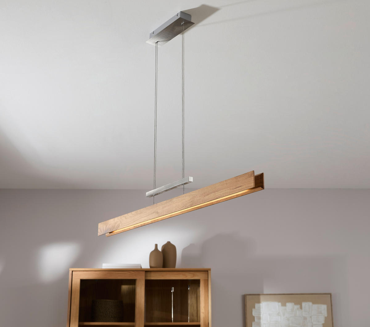 LED-HÄNGELEUCHTE Rhön 110/150/8 cm  - Silberfarben, Natur, Holz/Metall (110/150/8cm) - Waldwelt