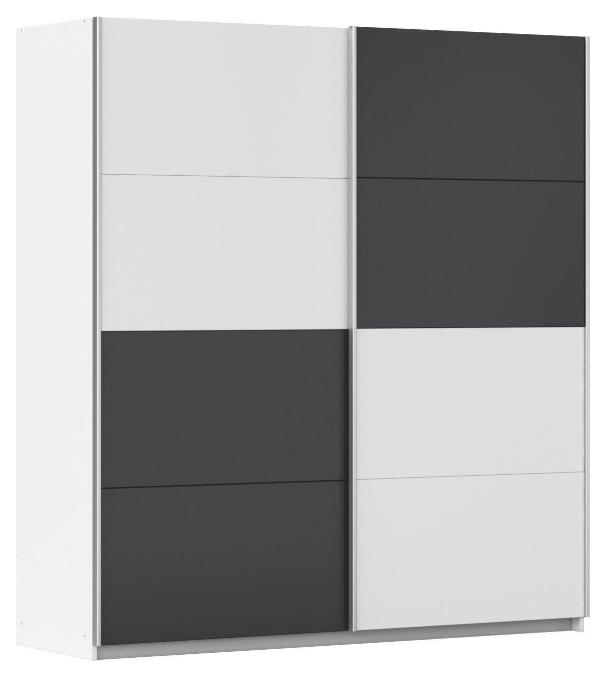SCHWEBETÜRENSCHRANK in Graphitfarben, Weiss  - Weiss/Alufarben, Modern, Holzwerkstoff/Metall (181/197/61cm) - Rauch Möbel