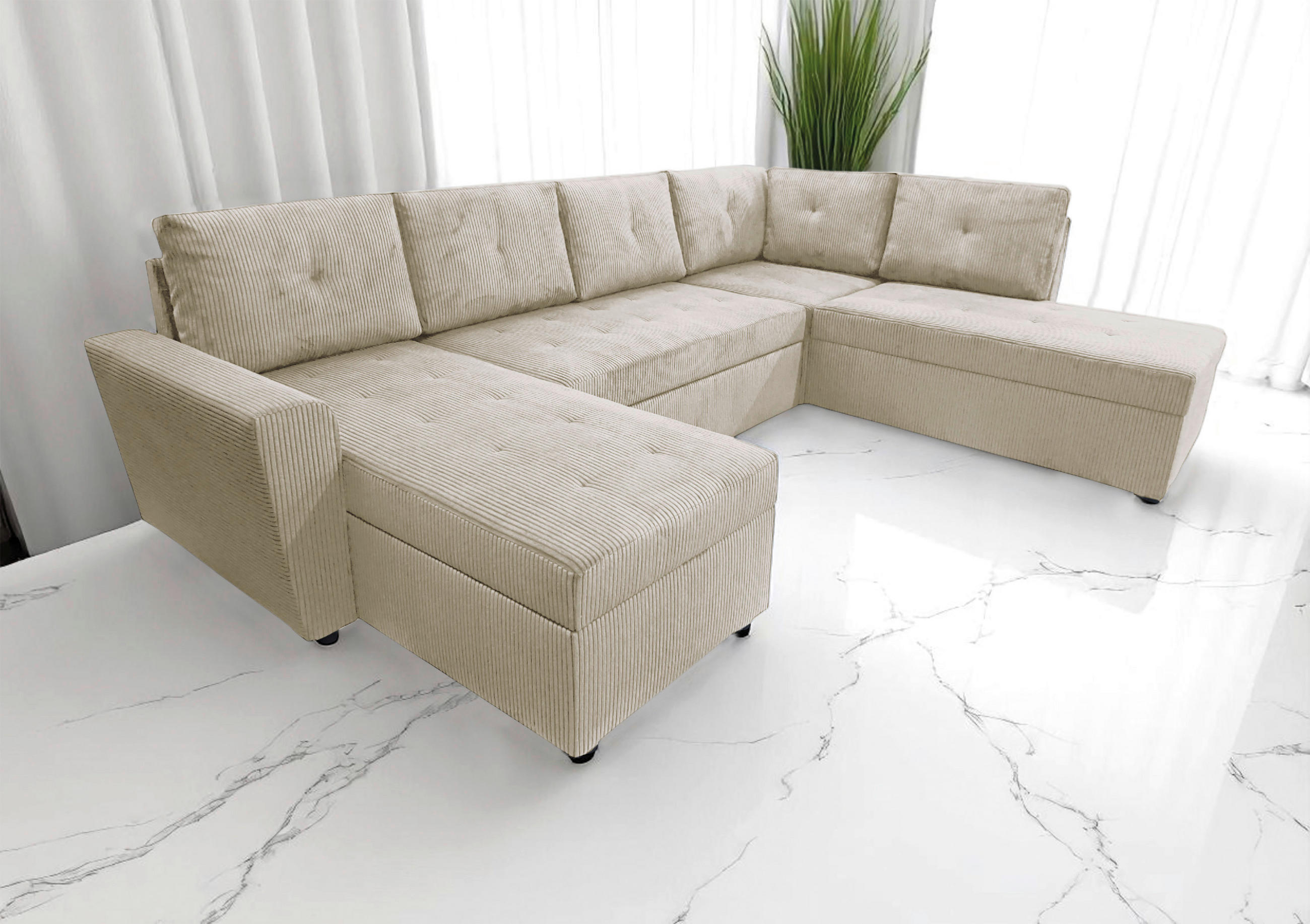 WOHNLANDSCHAFT TERMOLI Beige Cord  - Beige/Schwarz, Design, Kunststoff/Textil (155/297/212cm) - MID.YOU